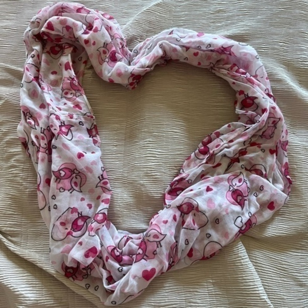 Pink Birds/hearts infinity scarf